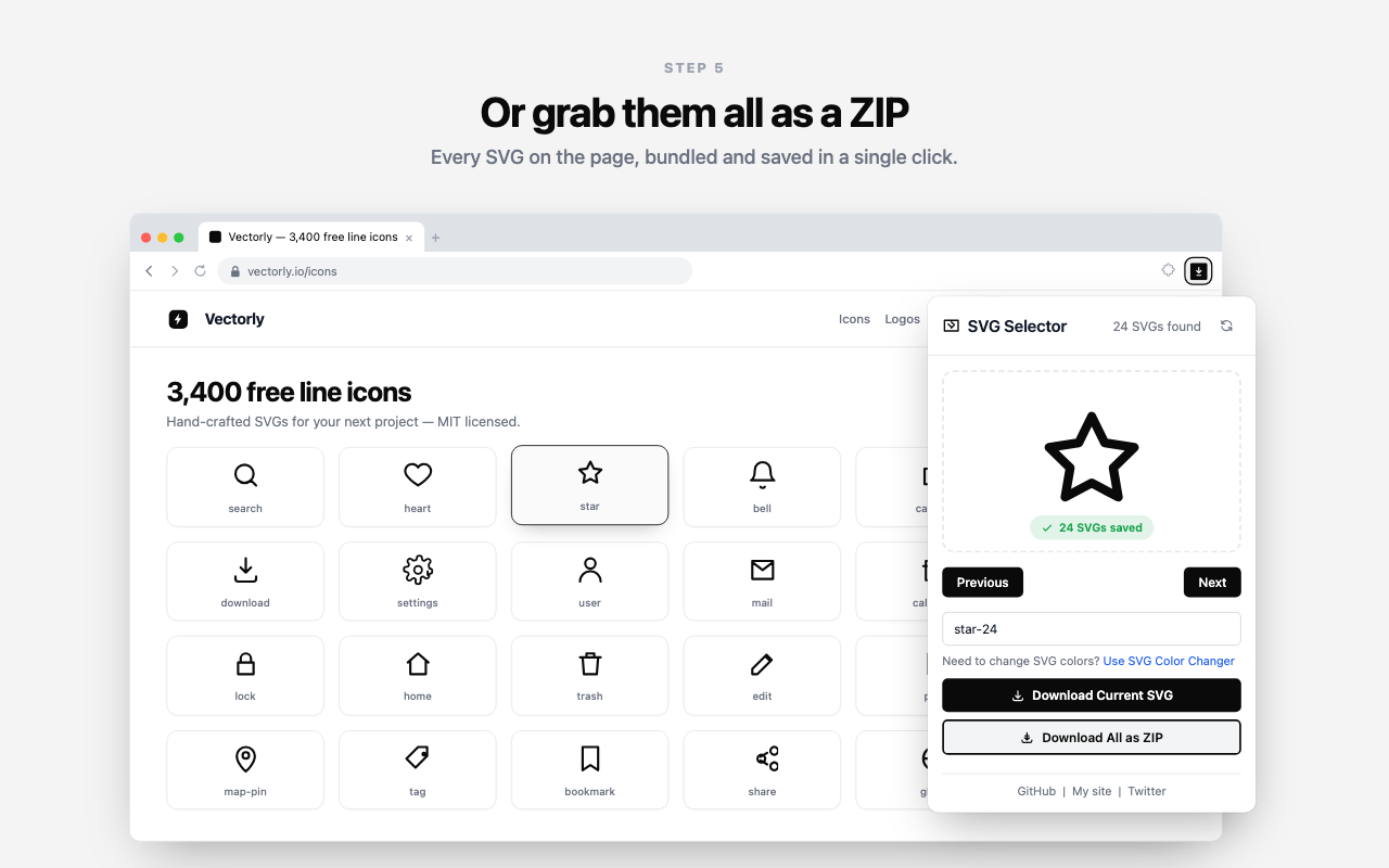 SVG Downloader packing every SVG on a page into a single ZIP download